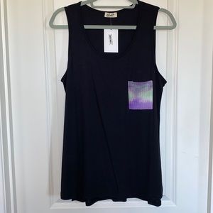 Black. Large. Blumin Tunic Tank with Color Tye Die Pocket. Flowy Soft Material.